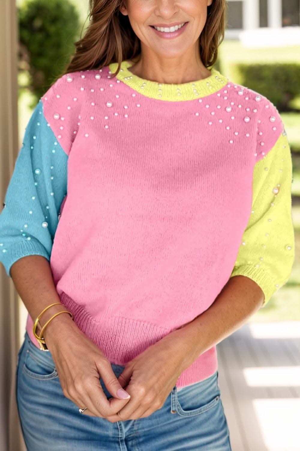Elegant pearl contrast sweater - Love Salve